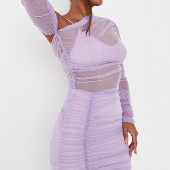 **NWT**Mesh Lilac Dress w/Ruched - Picture 4 of 7